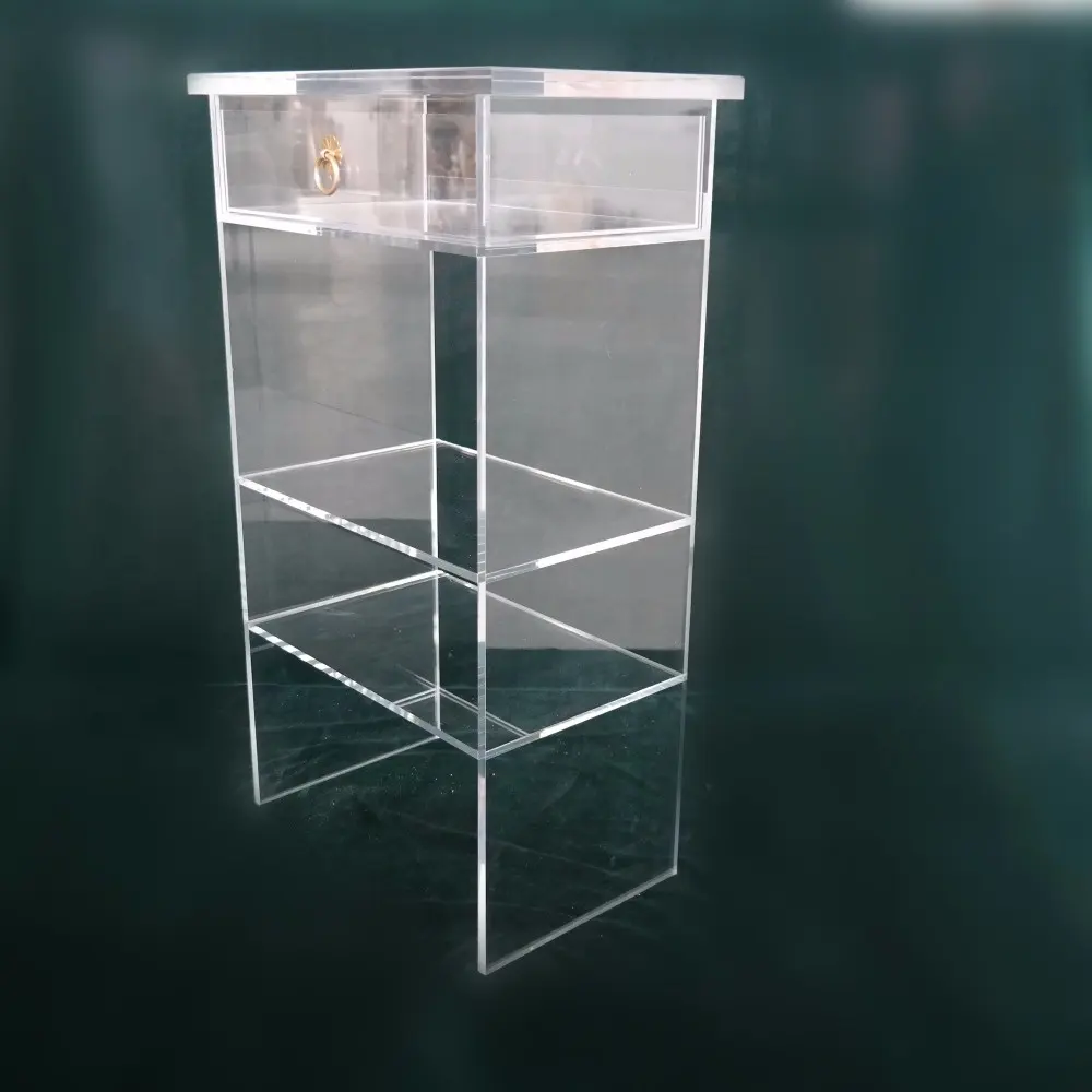 Fabricant usine fournisseur acrylique clair meubles de chambre table de chevet transparente avec tiroir table console acrylique