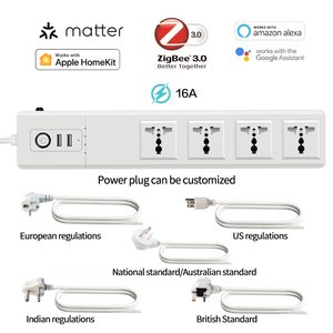 16A Smart Home Strip Google Home Conectividad Wi-Fi Conecta directamente Zigbee Matter Homekit Toma de control remoto Hecho de plástico - Product Image 2