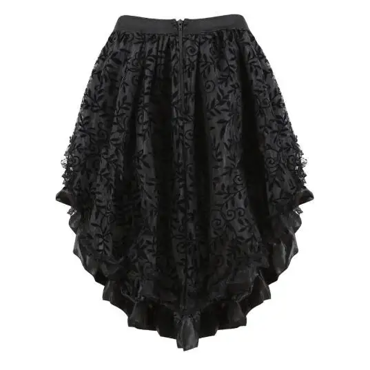 Skc ecwalk — jupe gothique noire à volants en Satin pour femmes, jupe Vintage, Corset, Steampunk, Cosplay