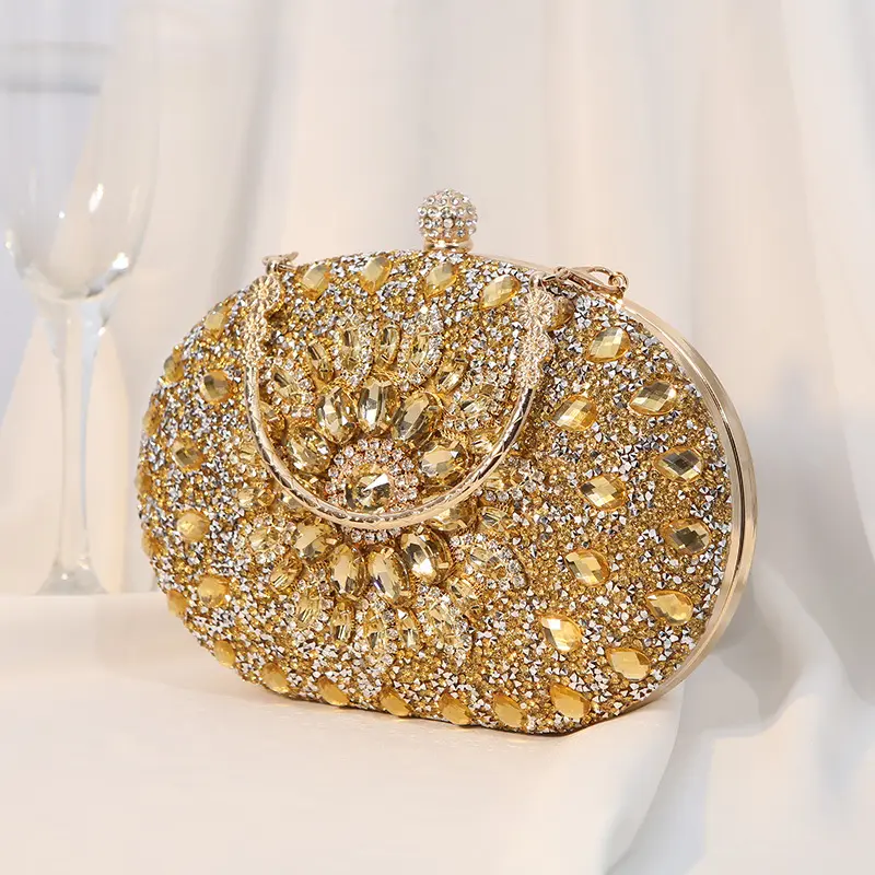 Portafoglio da sera con strass da donna con perline per feste di moda borsa da sera con pochette in cristallo da sposa rotonda