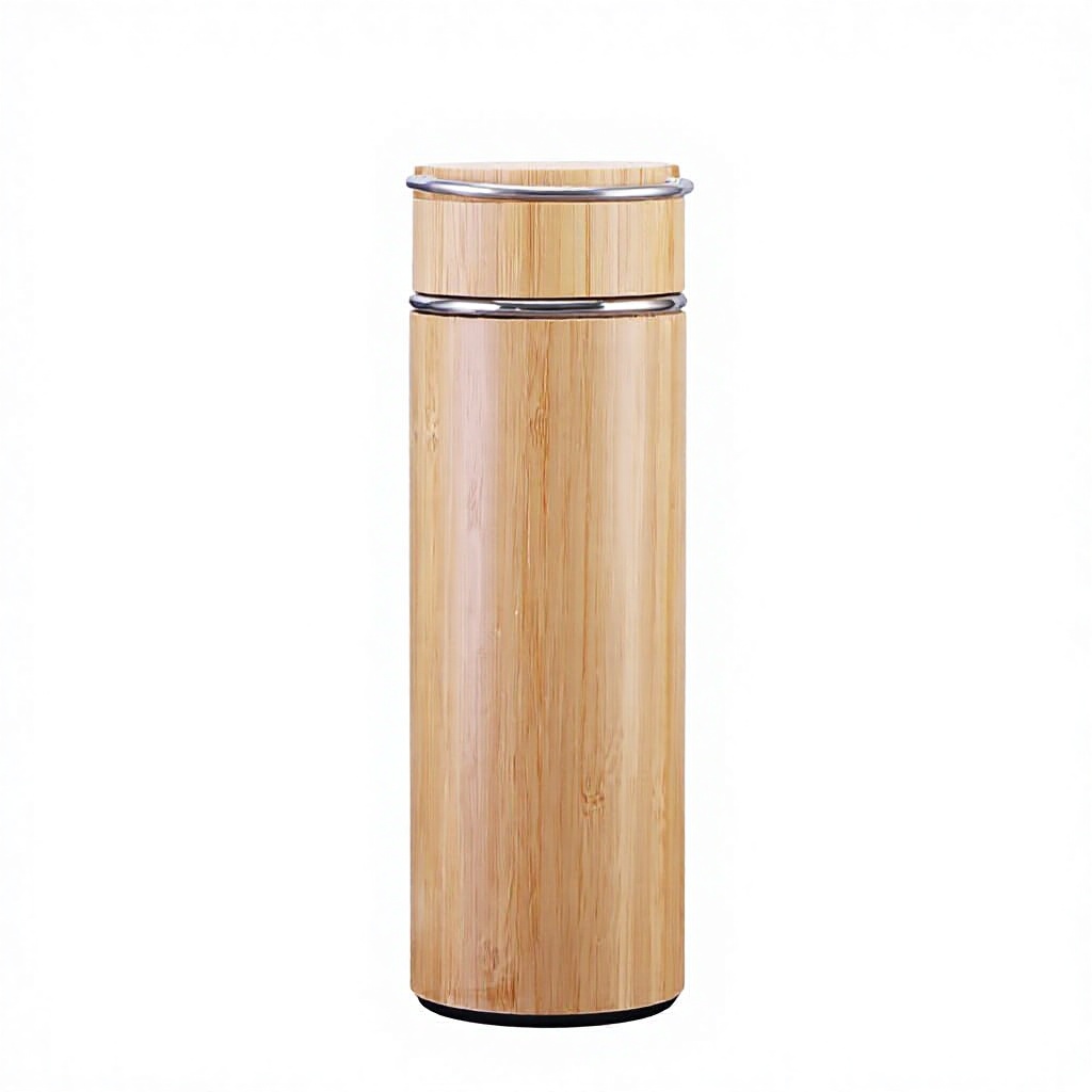 Wood color-500ml steel bamboo cover cup
