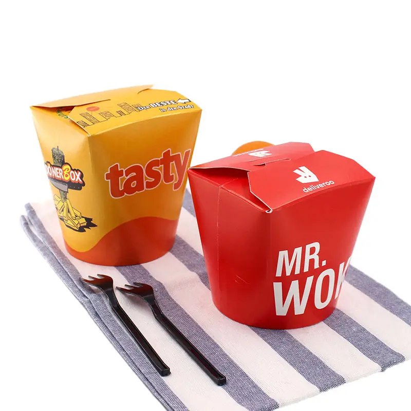 Tek kullanımlık yuvarlak alt Fast Food erişte kağıt kutuları anlık erişte ambalaj kutusu götürmek