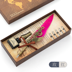 हॉट सेलिंग विंटेज पंख क्विल स्याही पेन ग्लास डिड पेन सेट 5 रिप्लेसमेंट नाइब्स 4 स्याही कैल्ग्राफी फाउण्डर पेन सेट - Product Image 6