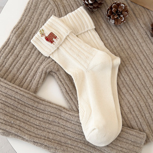 OEM Meias De Natalビッグレッド新年コットンかわいい刺繍漫画クリスマスソックス