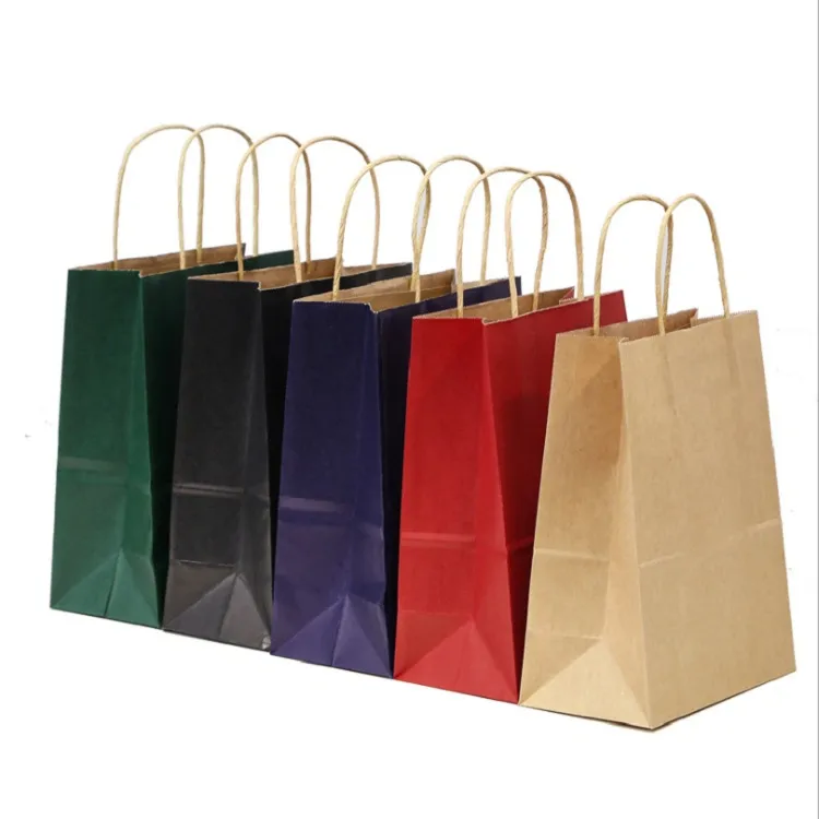 Sacos de papel artesanal personalizados de alta qualidade para compras comerciais, sacolas de papel para presentes com alças para pequenas empresas