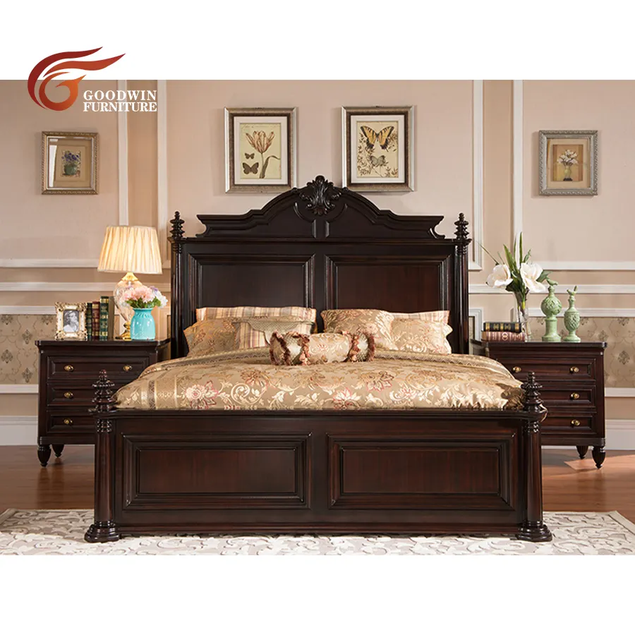 Últimos diseños de cama en caja de madera, muebles de dormitorio modernos, juego de cama tamaño king y queen WA390