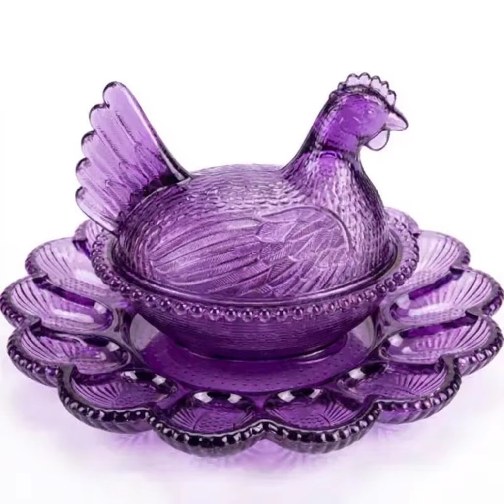 Purple Pearl Chicken Sugar Jar+Round Divided Tray