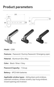 Smart Electric <strong>Window</strong> <strong>Lock</strong> RFID <strong>Code</strong> Easy Installation Manufacturer's Digital Door <strong>Handle</strong> for Home Hotel Steel Key Card Access - Product Image 5