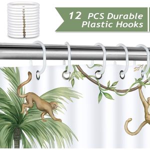 Rèm tắm 3D hình động vật rừng với móc treo, họa tiết hươu cao cổ, voi, khỉ, rừng nhiệt đới, trang trí nhà tắm, sản xuất tại Trung Quốc, có sẵn trong kho - Product Image 3