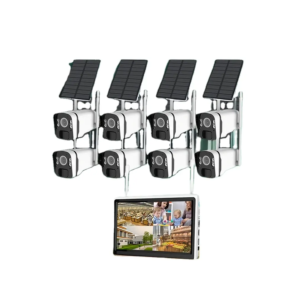 Kamera Wifi tenaga surya, kit NVR keamanan rumah sistem pengawasan nirkabel LCD 4MP 10.1 inci