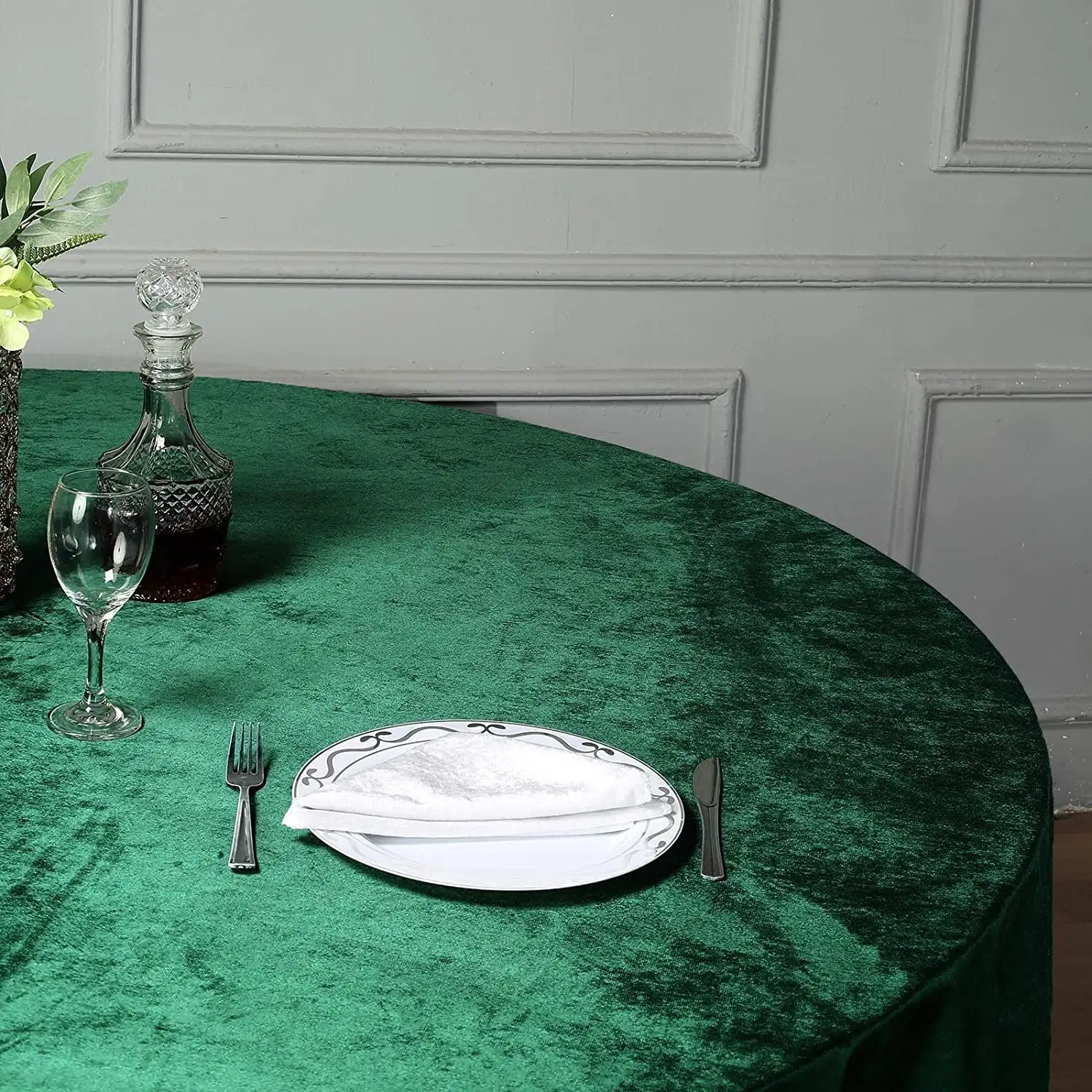 Mantel redondo verde esmeralda de 120 pulgadas manteles de terciopelo para restaurante de boda