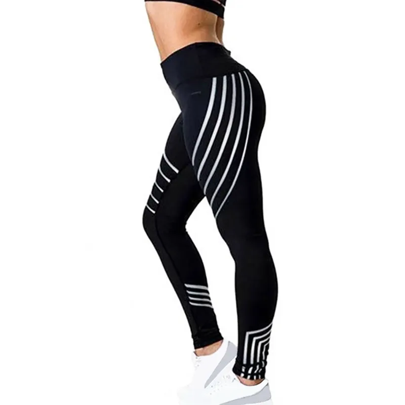 Leggings de Yoga avec rayures légères et imprimés Laser, noir, rose, blanc, côté Laser, bonne qualité, pour le Fitness, élastique