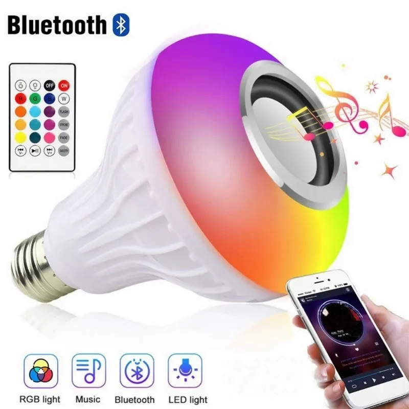 Ampoule Led sans fil RGB, musique intelligente, 12w, ampoule Led multicolore, musique, bluetooth, haut-parleur