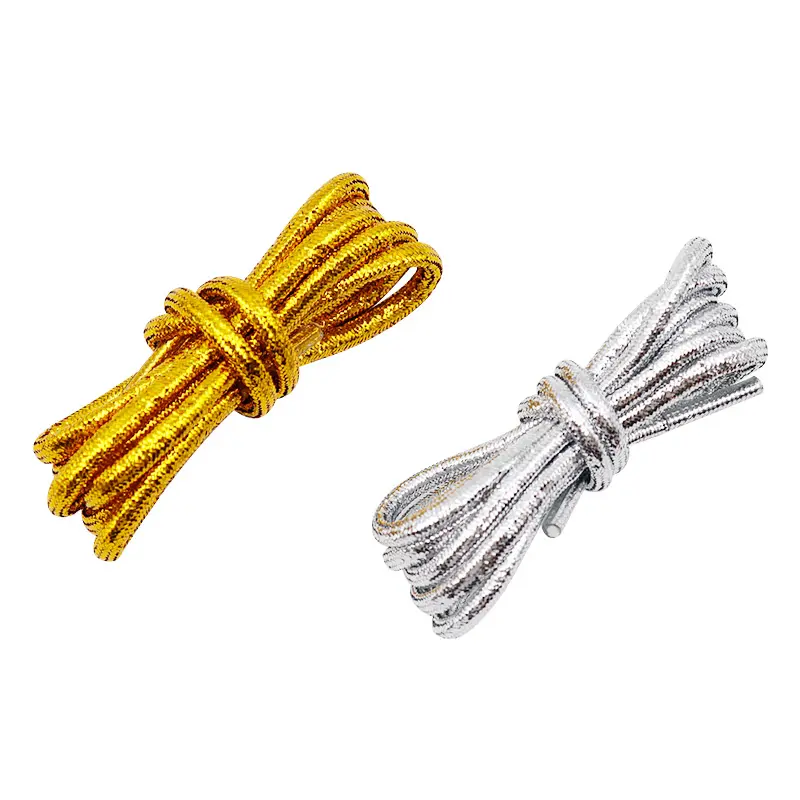 Weiou company Shining Round Pure Color Golden and Silver Brightly Shoelaces Luxury Twinkling Rope Shoe String For Girl Shoes