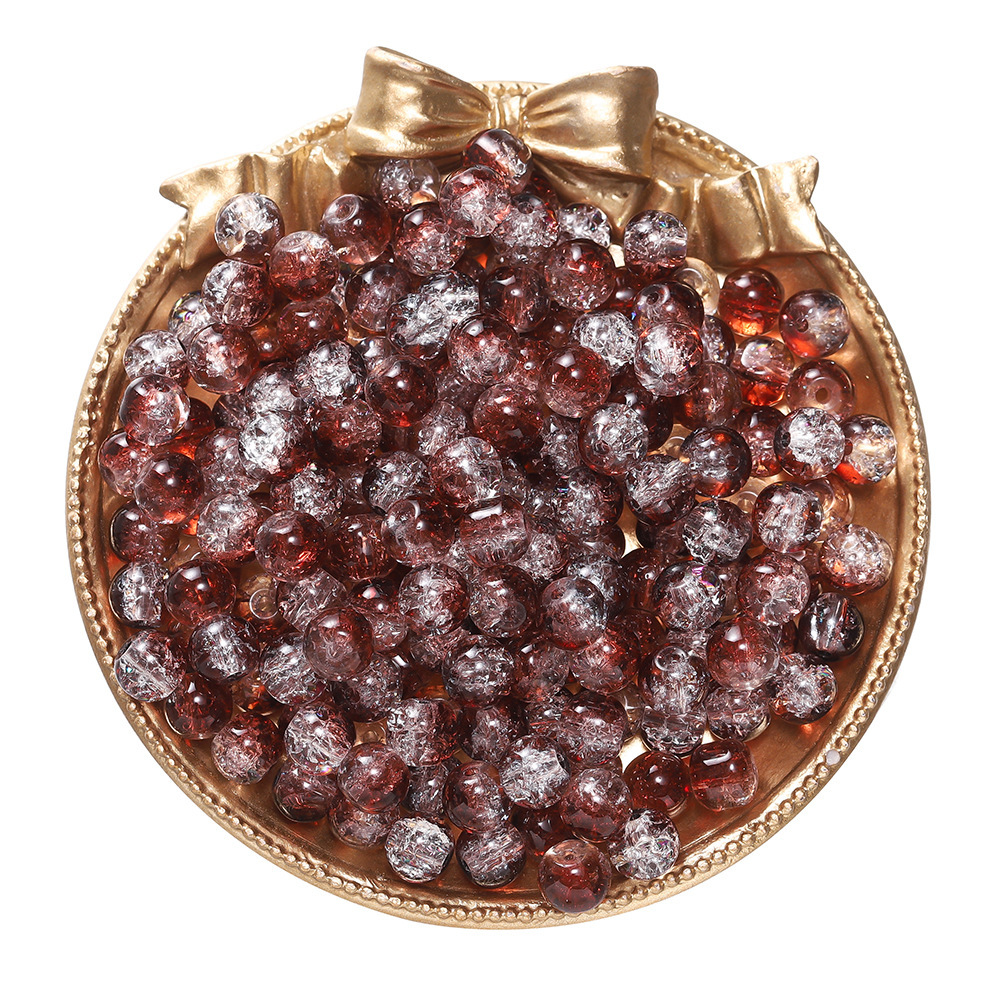 Perles de verre craquelé bicolores - marron foncé et blanc