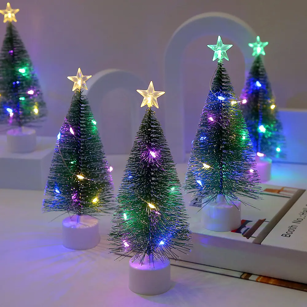 Adorno de escritorio para el hogar, vacaciones, Pafu, árbol de aguja de pino, decoraciones navideñas, Mini árbol de Navidad con luz LED