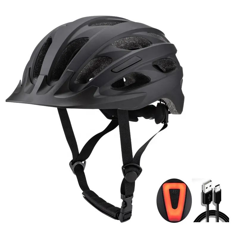 CE Certificate Removable Sun Visor Bike Helmet with USB Rechargeable Rear Light for Men Women