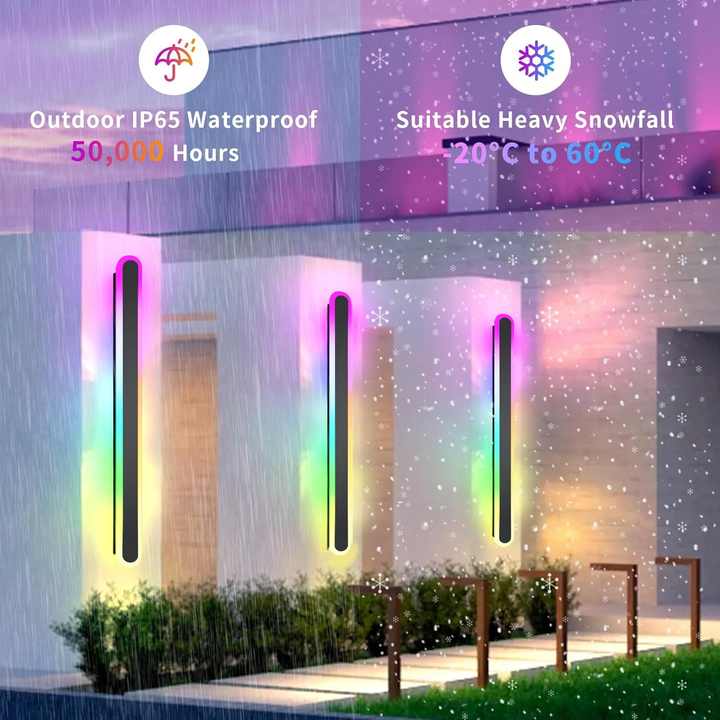 Tuya WIFI Smart RGBIC LED Linear Wall Light Indoor Outdoor Garden Waterproof IP65 Square LED Wall Sconce Lights for Home
