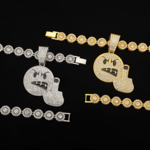 怒っているペンダントネックレスアイスアウト合金ラインストーンキューバチェーンゴールドシルバーメッキブレスレットパンクジュエリーファッションボディチェーン - Product Image 1