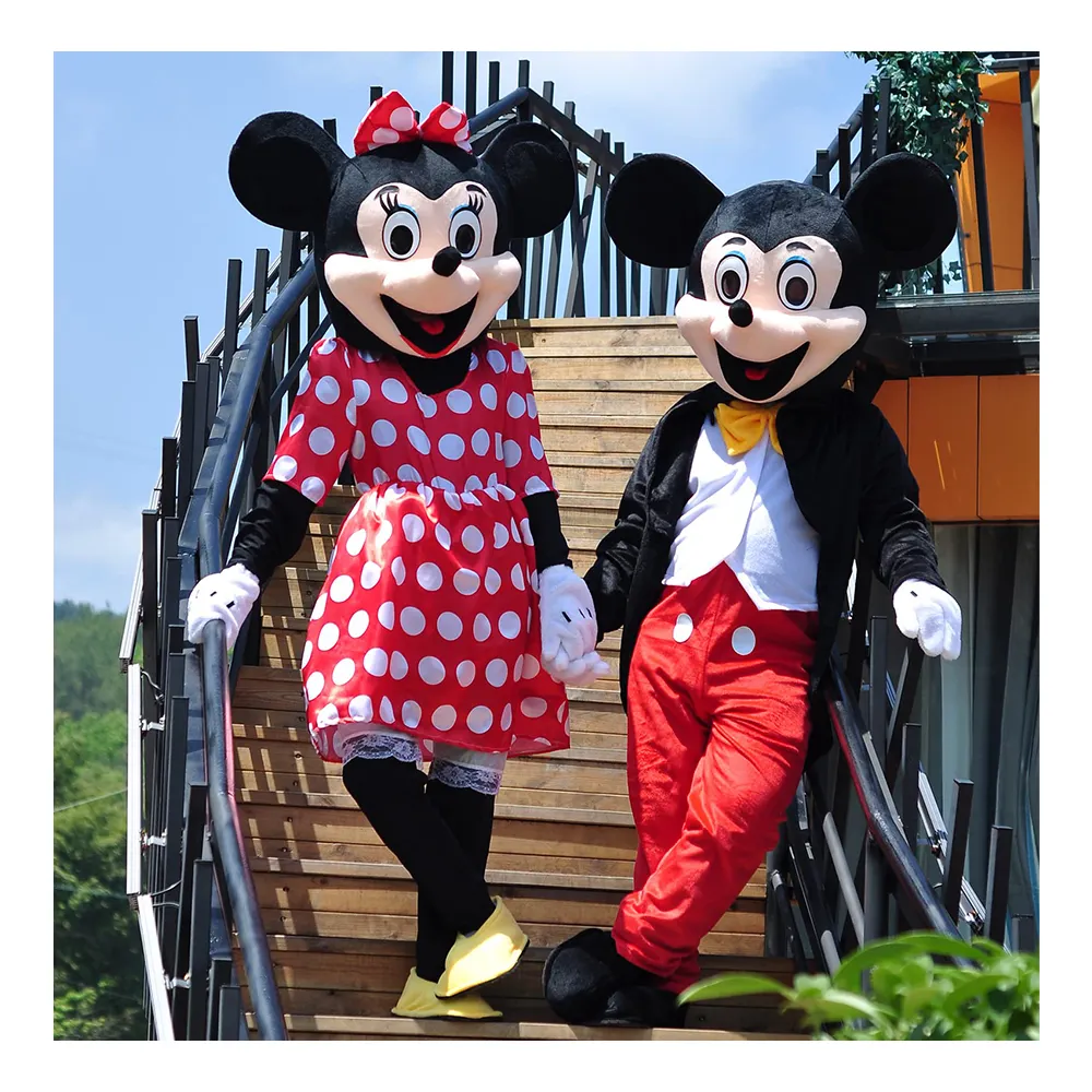 Classic Mascot Costume Mickeying e Minnieing Mouse Tamanho Adulto para Homens Mulheres Traje de Mascote