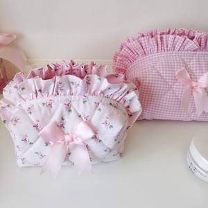 Ruffle Makeup <strong>Bag</strong> Coquette Makeup <strong>Bag</strong> Quilted Cotton Cosmetic <strong>Bag</strong> for Young Lady