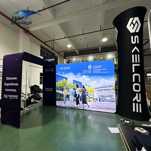 Mesa de exposição personalizada para estandes de feiras comerciais, iluminação publicitária, promoção de eventos, balcão, moldura de alumínio, cenário
