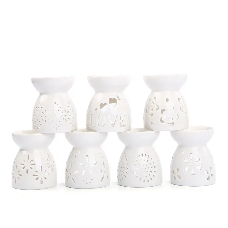 Incenso de porcelana branco vazado, queimador de incenso em cerâmica com aroma, óleo de cerâmica, queimador de derreter