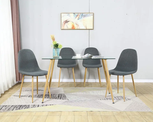 价格便宜高品质玻璃桌面铁腿带木纹纸餐厅多用途餐桌茶几 - Product Image 2