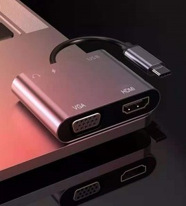 Portable 5 In1 <strong>USB</strong> Type C to <strong>HDMI</strong> VGA <strong>USB</strong> 3.0 PD Audio Hub <strong>Adapter</strong> 4K 30HZ Hub Multifunction <strong>Adapter</strong> <strong>USB</strong>-C Computer Accessories