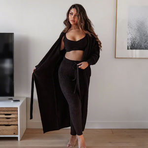 אופנה נשים 3-סט כלים נשיפה של סתיו חורף קרדיגן מעיל רגליים ארוך רגליים ארוכות מכנסיים ארוכות מכנסיים והלבשת שינה - Product Image 2