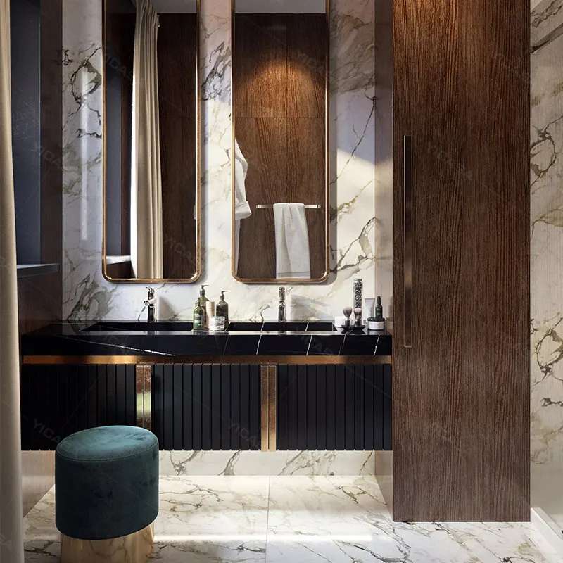 2021 novo design de luxo do hotel villa projeto preto vaidade do banheiro mobília do banheiro do armário da bacia de lavagem do banheiro