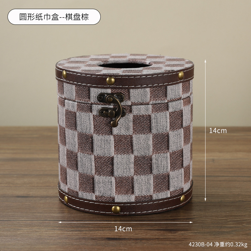 4230B-04 Boîte à mouchoirs ronde - Damier marron