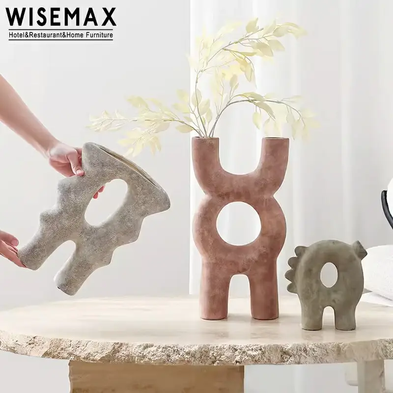 WISEMAX MOBILIÁRIO Wabi-sabi Estilo Home Decor Único Abstrato Matte Vasos Ornamento De Mesa Vaso De Flor De Cerâmica Para Venda