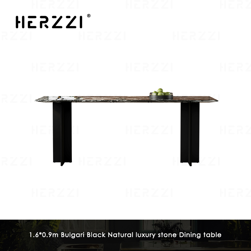 Table de salle à manger de luxe en pierre naturelle noire Bulgari, 1,6*0,9 m