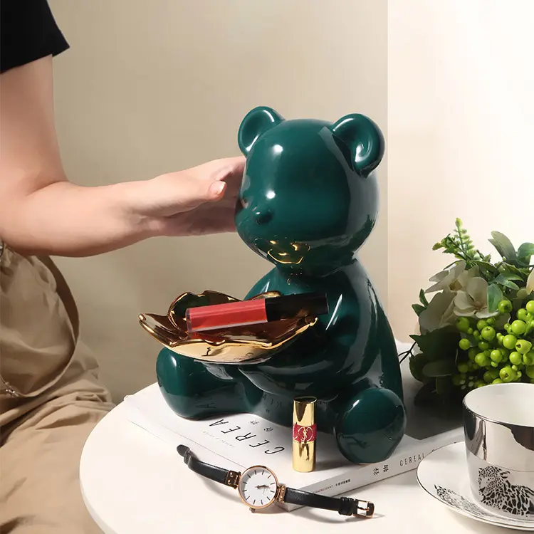 Креативный полимерный поднос с медведем, декоративные статуи животных для дома, гостиной с крыльцом, столешницей