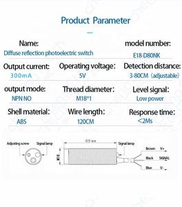 โมดูลสวิตช์อินฟาเรด E18-D80NK สวิตช์ไฟสะท้อนแสงเซ็นเซอร์หลีกเลี่ยงสิ่งกีดขวางเซ็นเซอร์ความใกล้ชิด5V - Product Image 6