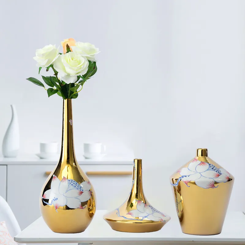 Classique luxe or Vase en céramique artisanat chinois décoration Simple Vase en céramique créatif décoration de la maison en gros
