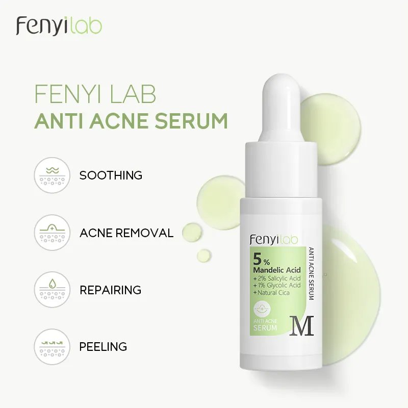 Fenyi lab + 5% ácido mandelic soro anti acne, para cuidados faciais, remoção de marcas de acne e redor, encolhedores de poros, 17ml