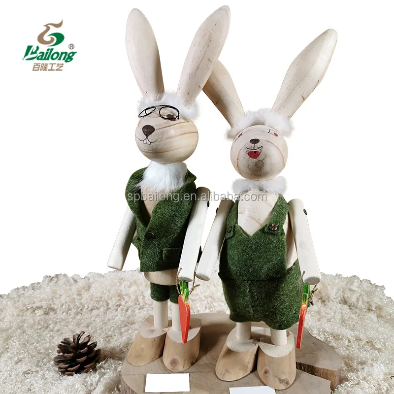 Decoración del hogar, conejo de Pascua para vacaciones, bonito conejo de Pascua de oreja larga, artesanía de madera de pie para festival de Pascua