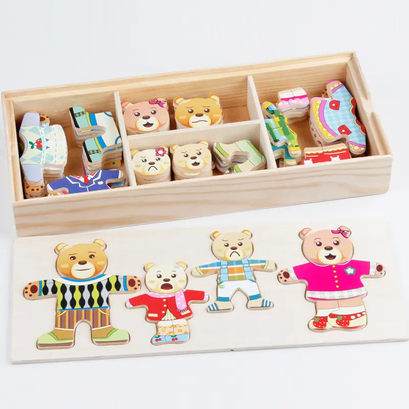 72 шт. четыре медведя платье изменение головоломки деревянные игрушки для детей Монтессори переодевать плюшевые мягкие игрушки для девочек Дети