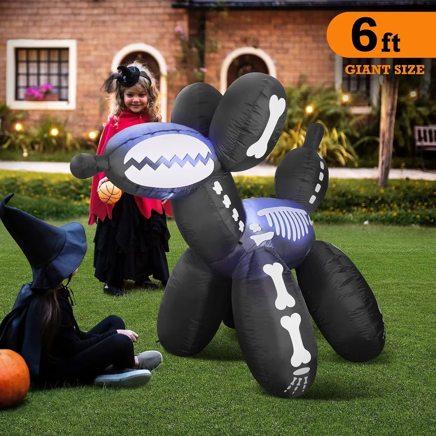 Gigantesco 6 FT palloncino gonfiabile di Halloween scheletro di cane con luce a LED, saltare in aria decorazione giardino di esposizione di Halloween