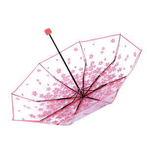 批发定制封面透明视觉彩虹透明雨伞LOGO 3折叠伞樱花透明umbr - Product Image 1