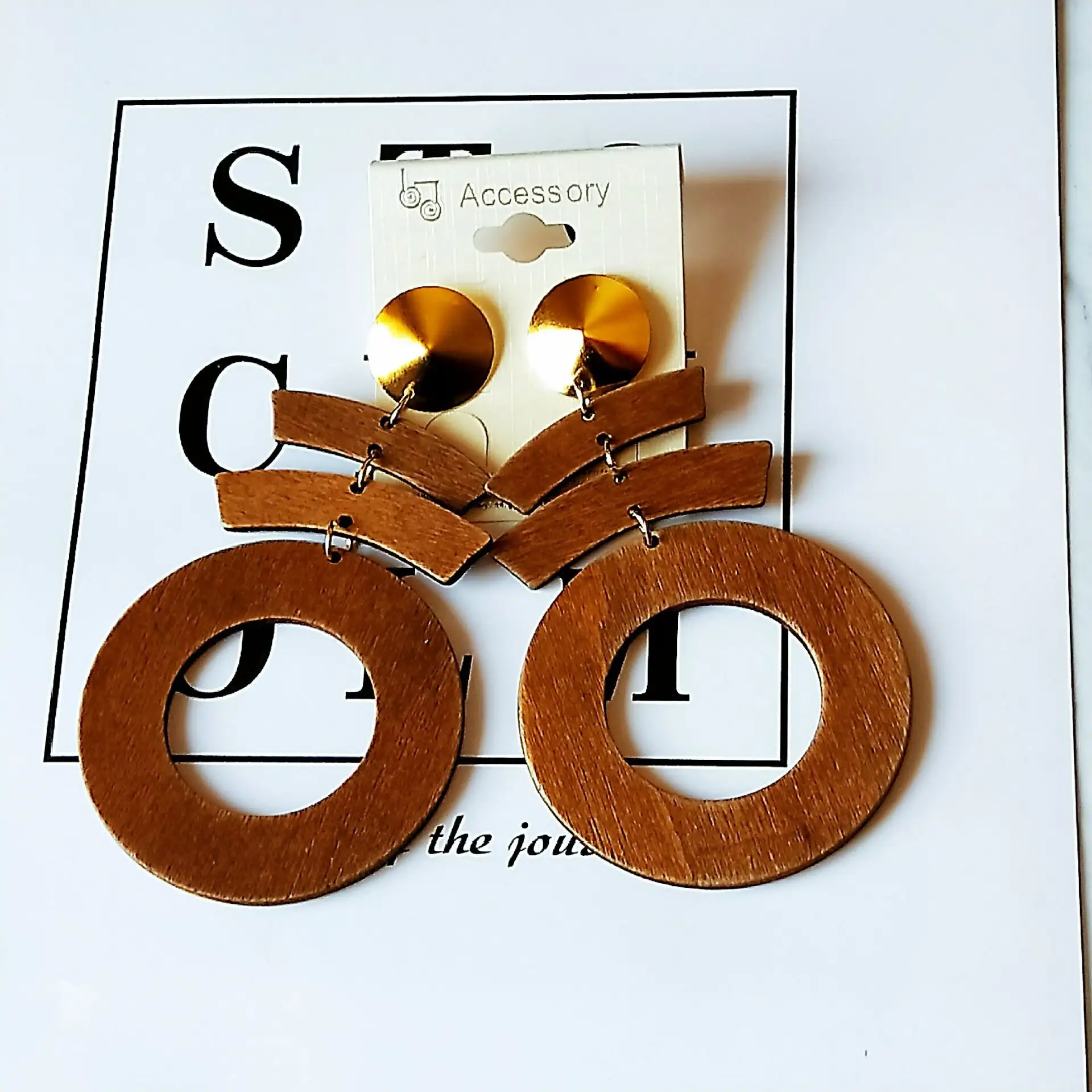 Déclaration africaine géométrique en bois goutte boucle d'oreille longue creuse ronde remise boucle d'oreille pour filles bijoux accessoires