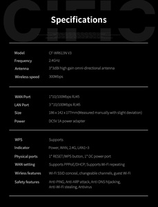 COMFAST ฮอตสปอตอุปกรณ์ Wifi CF-WR625N V2รับอินเทอร์เน็ตไร้สายที่บ้าน CE, FCC เชื่อมต่อ Wifi ฟรี - Product Image 6