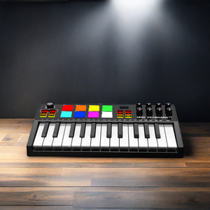 Controlador de teclado Midi de 25 teclas, Mini máquina portátil Beat Maker con almohadillas de tambor retroiluminadas, sensible a la velocidad
