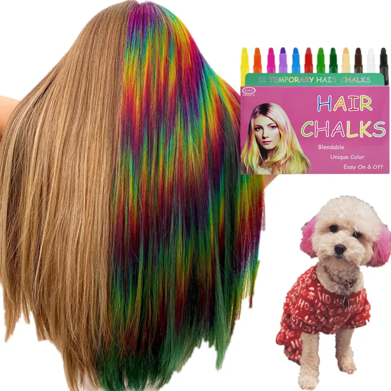 Palos de tiza de pelo lavables temporales promocionales, crayones de pintura para el cabello con 12 colores vivos para niños dibujando sobre el cabello