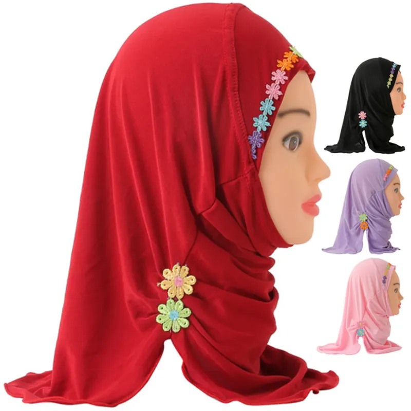 Écharpe Hijab en forme de fleur pour petites filles, cou pour enfants instantané, en Stock, offre spéciale