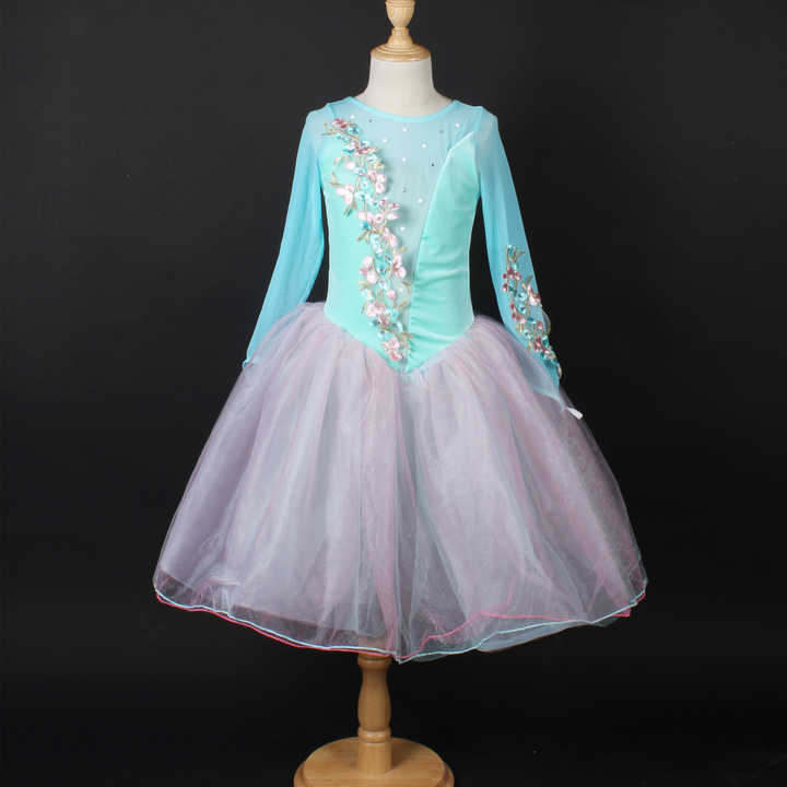 Blue Green Velvet Latin Dress Stretch Mesh Ballet Dance Wear Lyrical Shiny Rhinestone Embroidery Stage Performance Dance Costume