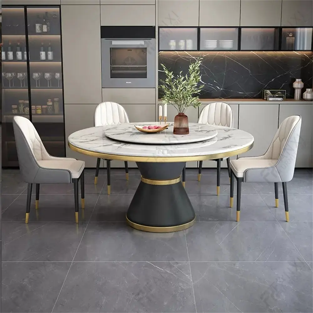 Móveis para sala de jantar, conjunto de mesas redondas modernas em mármore branco nórdico, retangular dourado e giratório, mesas de jantar