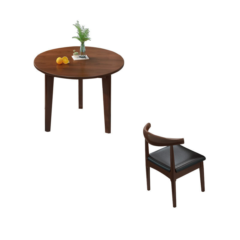 Table ronde de 80 cm avec 4 chaises en forme de corne (couleur noyer)